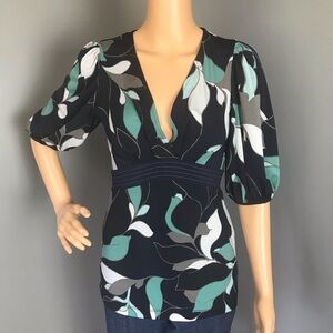 BCBG Max Azria Cinched Waist Blouse – Blue & Teal, Size Small